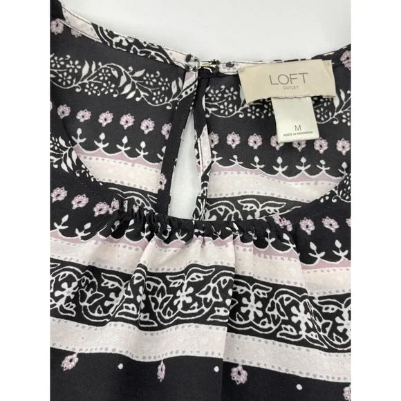 Ann Taylor Loft Women's Striped Floral Print Sleeveless Top Shirt Blouse Size M - Picture 8 of 12